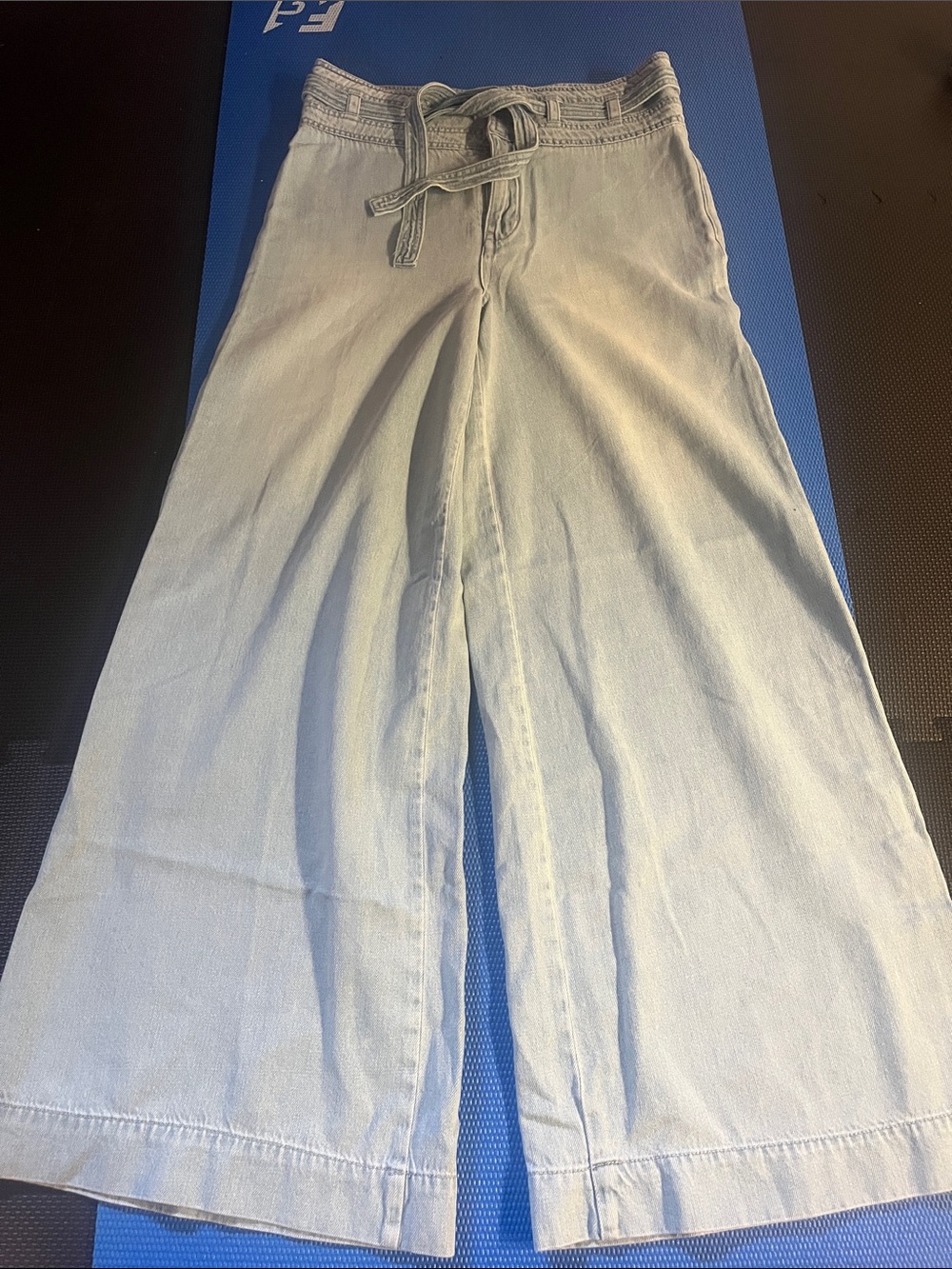 Free People Light Blue Wide-Leg Drawstring Jeans